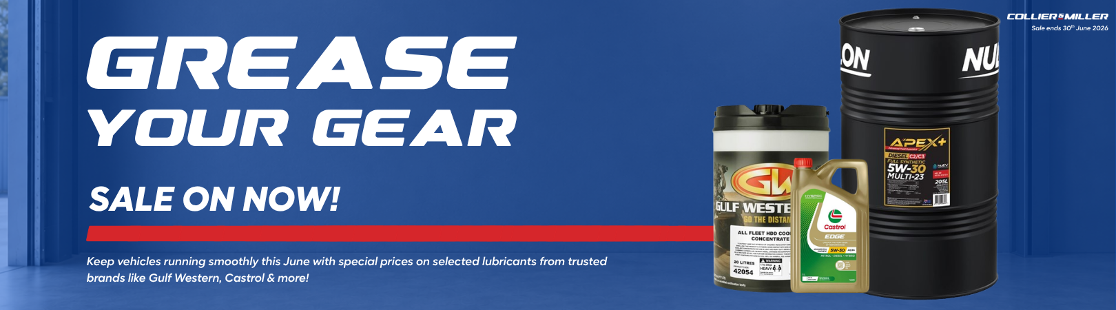 <span style="font-size: 14px;">Collier &amp; Miller Griffith provides a wide range of automotive products for cars, trucks, motorbikes and more. Our selection includes auto electrical gear, lights, batteries, chargers, cooling and exhaust systems, and filtration equipment. <br><br>We also offer fuel and AdBlue systems, lubrication equipment, oils, greases, and additives, along with truck wash, detailing products, radios, and vehicle lighting. <br><br>For quality automotive parts and accessories, trust Collier &amp; Miller Griffith &ndash; your local experts in auto supplies and equipment.</span>